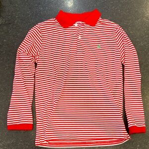 J. Bailey Long Sleeved Collard Red / White Striped Boys Polo Shirt - Size 12